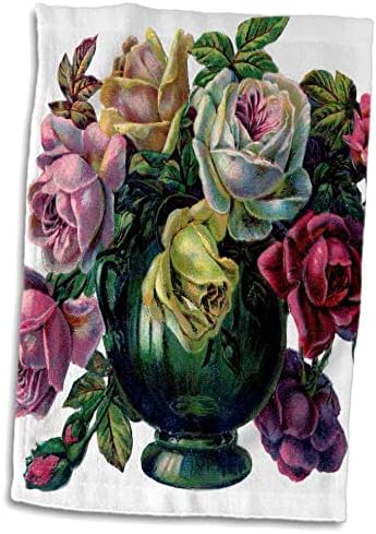 3D Изображение на Рози Флорен във викториански стил - Червено, Лилаво, Розово-Жълти Рози В Зелената Урне - Кърпи (twl-46620-1)