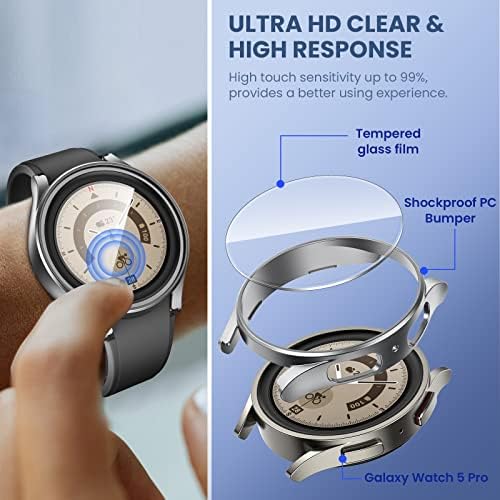 [4 + 4] Goton за Samsung Galaxy Watch 5 Pro Защитно фолио за екрана и калъф 45 мм Аксесоари -Твърд Защитен калъф за PC Броня + Фолио,