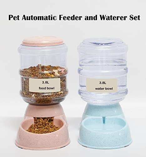 Автоматична Ясла за котки и вода Опаковка от 2 опаковки в комплекта за Малки до Средни Кучета Кученце, Коте 3,8 Л Голям Капацитет 2 в 1 Прозрачни Опаковки, вода за котеш
