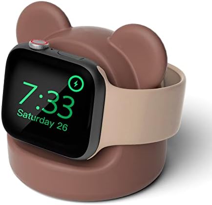 Силиконов Притежателя Докинг станция AFOOYO Bear Charger Стойката за Apple Watch Series 8/Ultra/SE2/7/6/ СЭ/5/4/3/2/1 (49/45/44/42/41/40/ 38 мм), Зарядно устройство за зареждане на часовници Bear iWatch, Поддъ