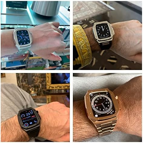 CNHKAU най-новият модел от неръждаема стомана за Apple Watch Band 7 44 мм 45 мм Благороден метал за iWatch Series 7 6 SE 5 41 мм 40 мм Комплект модификация Bezel (Цвят: розово злато-W, размер: 41 мм