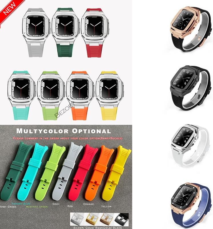 CNHKAU най-новият модел от неръждаема стомана за Apple Watch Band 7 44 мм 45 мм Благороден метал за iWatch Series 7 6 SE 5 41 мм 40 мм Комплект модификация Bezel (Цвят: RG-B, размер: 41 мм)