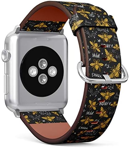 (Текстил със златен модел на кралица crown Honey bee) Кожена гривна с модел за Apple Watch Серия 4/3/2/1 поколение, подмяна на ремъците