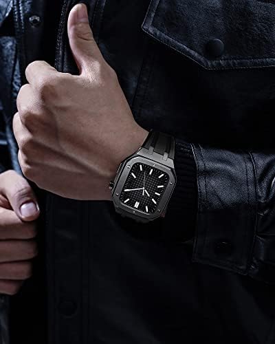 CZKE Метален Защитен калъф с каишка Силикон, устойчив на удари Броня за Apple Watch Band 45 мм 44 мм за мъже и жени (Цвят: черен