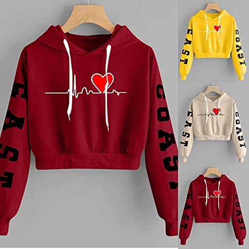 NaRHbrg Женски Съкратен Топ С качулка, Hoody, Женски Случайни Графичен Съкратен Топ с Качулка, Без Пуловер, Тениска, Блуза за Момичета на тийнейджърска