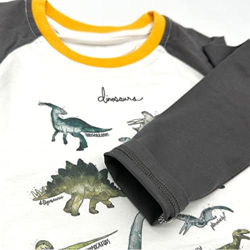 Памучен Тениска с Динозавром за Малки Момчета, на 3 опаковки, Фланелка с дълъг Ръкав за 2-8 Години