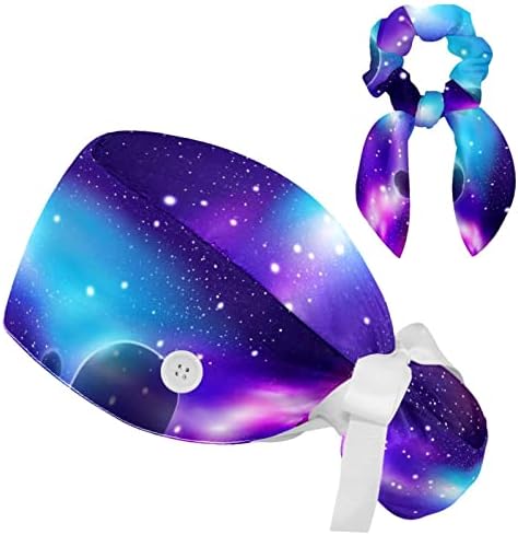 Работна Шапка Galaxy Colorful Moon Stars с Учебната Лента Копчета, Регулируем Завязыванием отзад, Буйни Шапка с Ластик за коса