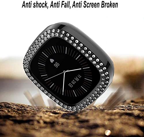[1 опаковка] Твърда рамка-броня Aladrs Bling за часа Fitbit Sense / Versa 3, Двухрядная Защитно покритие с блестящи кристали, съвместима с умни часовник Fitbit Versa 3 / Sense (Gun Черен)