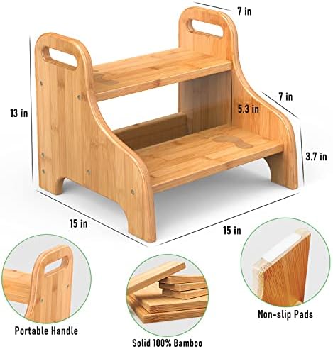 Дървен Детски Стол за възрастни, Столче за деца DORPU за мивка в банята, на 2-стъпка Столче за деца, Wooden 2-Стъпка Столче за саксията