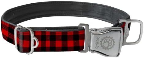 Нашийник за кучета Cycle Red Dog Plaid с бутилка отварачка за бутилки (Голям, 17 -27) - Водоустойчив нашийник, без мирис за кучета