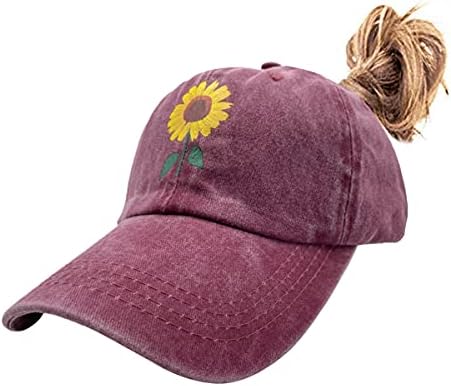 Дамски шапка NVJUI JUFOPL с Кон опашка във формата на Слънчоглед, Регулируем Застиранная Реколта бейзболна шапка за татко