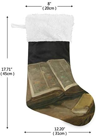 Натюрморт ПИМИЛАГУ на Ван Гог, с Отворена Библия Коледни Чорапи, 1 Опаковка 17,7 инча, Окачени Чорапи за Коледна украса
