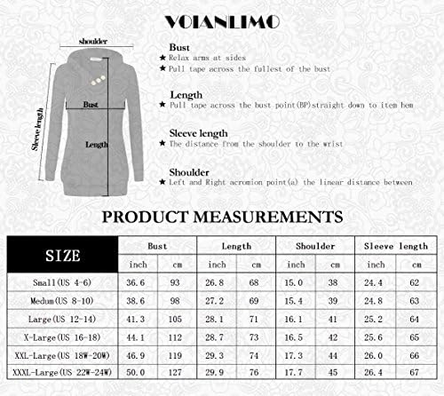 Дамски блузи VOIANLIMO с дълъг ръкав и V-образно деколте и копчета, Пуловери с джобове, Качулка