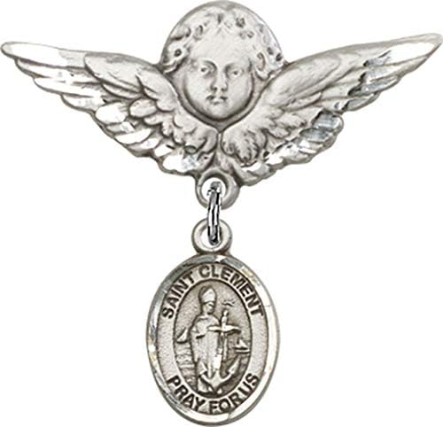 Детски икона Jewels Мания за талисман на Светия Клемента и пин Ангел с крила | Детски икона от Сребро с талисман Свети Клемента
