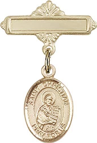 Детски икона Jewels Мания амулетом Св. Кристиан на Демостен и полирани игла за бейджа | Детски икона от 14-каратово злато с амулетом