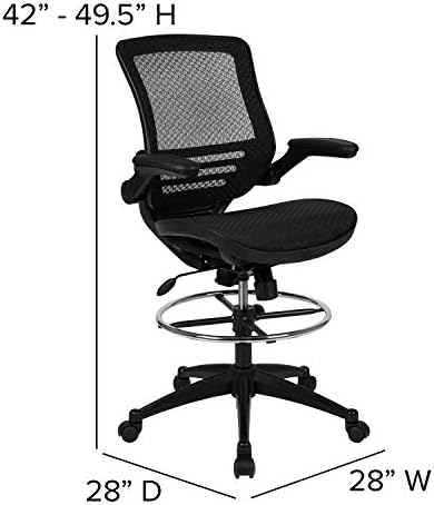 Стол за рисуване на Flash Furniture Waylon със Средна облегалка от Прозрачен Черна решетка с Черна Рамка и Откидными Подлакътници
