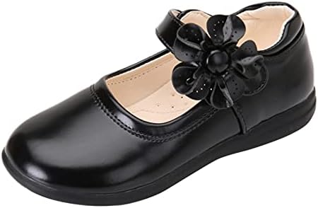 Zanjkr/ Обувки за малки момичета, Детски Тънки Меки Обувки Принцеса за Танци, Детски Кожени обувки с цветя модел обувки за момичета (Черен, за 2 големи деца)