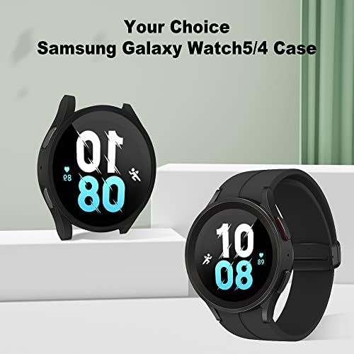 [2] WISKII за Samsung Galaxy Watch 5 2022 и 4 2021 Защитен калъф за екрана 44 мм, твърд калъф-броня за PC, Защитна предна панел, Аксесоари, Съвместими с Galaxy Watch5 / Watch4 (44 мм, черен)