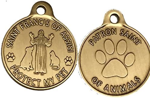 Рециклирани чип на Свети Франциск от Асизи, Покровител на домашните животни /Защитавай ми Любимец е на Бронзов Ключодържател за кучета и котки