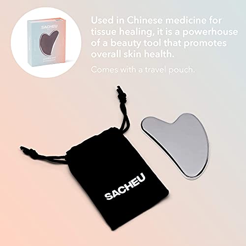 Комплект За Гуа-Ша и Балсам за отстраняване на грим от неръждаема стомана SACHEU - Метална Гуа-Ша, Средства за грижа за лицето на