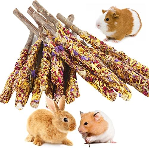 Abizoo Бъни детски играчки за Дъвчене за Зайци, 18 бр. Пръчки от натурален Ябълков дърво, с Листа, Подходящи за грижа за зъбите