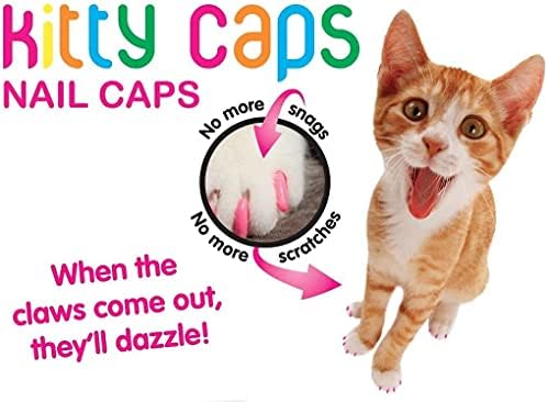 Капачки за нокти Кити Caps за котки | Бели с розови върховете и прозрачни, с розов блясък, 40 броя, X-Small - 3 опаковки | Сигурна,