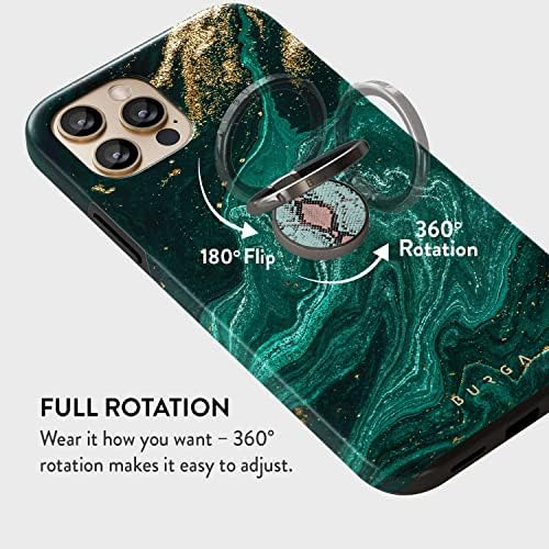 BURGA Стилен Метален Държач за пръстени за мобилен телефон, Поставка за захващане на пръсти със завъртане на 360 Градуса, Зелено-Розова