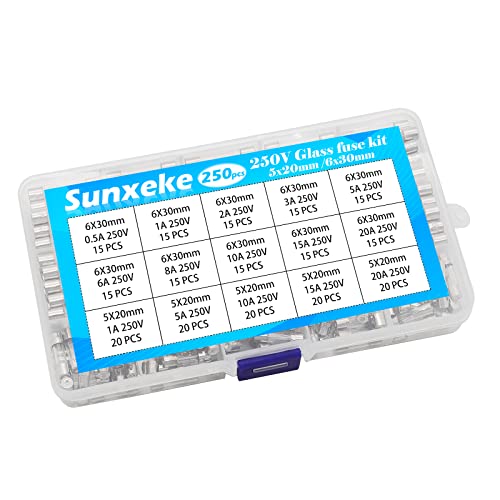 Sunxeke 250шт 250 В предпазители от быстроразъемного стъкло В продуктова гама (5x20 mm-1A/ 5A/10A/15A/20A) и (6x30 мм-0,5 A /1A/2A/3A / 5A / 6A/8A / 10A/15A/20A) N1-037