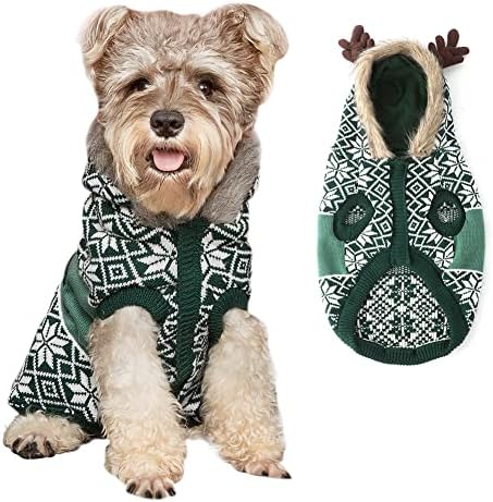 EMUST/ Коледни Пуловери за големи Кучета, Зимна Топла Коледна Дрехи за Кучета с качулка във формата на Снежинки, Зелен, XXL