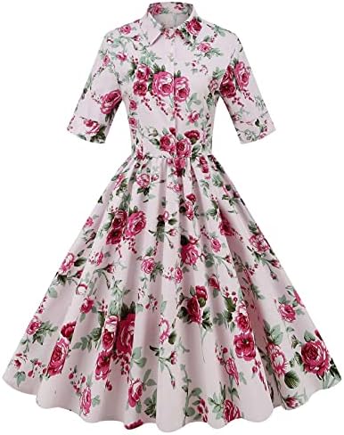 Жените ризи рокли на 1950-те години бутон ретро рок цветна люлка рокля с къси ръкави ретро парти рокля костюм