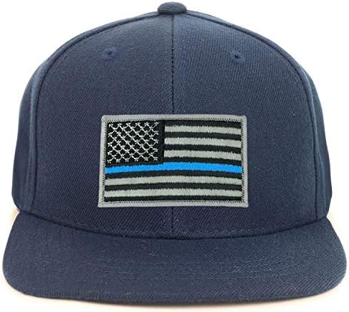 Armycrew Младежта бейзболна шапка Kid Size Тънка Синя Линия с Нашивкой Американски Флаг с Плосък Клюн възстановяване на предишното