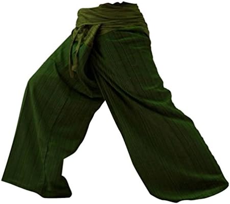 BestThaiComplex 2-Тонни Тайландски Рибарски Панталони За Йога Свободно Размер От памук Зехтин и зелени цветове