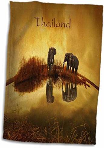 3D Розово изображение на слонове в Тайланд, Отразени във Водата с Кърпа за ръце 15 x 22