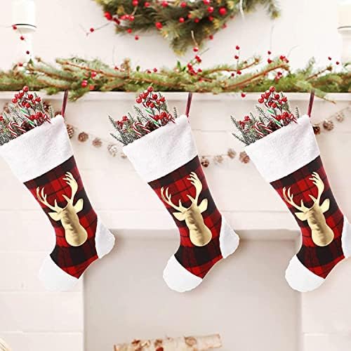 Fashionwu 3 опаковки, Коледни чорапи, 20-Инчов Отглеждане на Дядо Коледа със Златен Лосем за коледните декорации, Окачени Чорапи