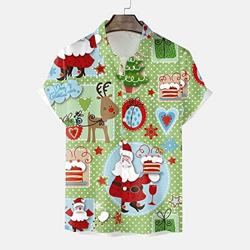 XXBR Мъжки Коледни Ризи с копчета и Къс ръкав, Забавна Хавайска Риза с Графичен Дизайн, Коледна Новост, Вечерни Риза за Боулинг,