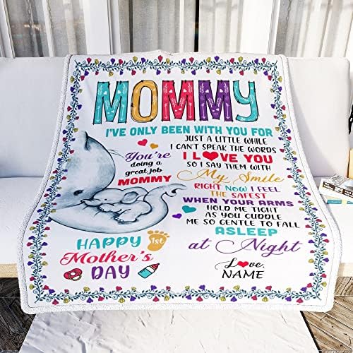 TeesNow Персонализирани одеяло за майка ми За първи път, майка, Слон, Ти си Отличен справляешься От 1-ия Ден на майката, на Индивидуалното Детско име за мама, Индивидуалн