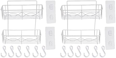 Скрубер за мивки SOLUSTRE от 2 Ъглови Душ кабини, Caddy Залепваща Полк за душата Caddy Кошница за душ с Куки Органайзер за Рафтове за Баня Залепваща Полк Кошница Скрубер за Ми