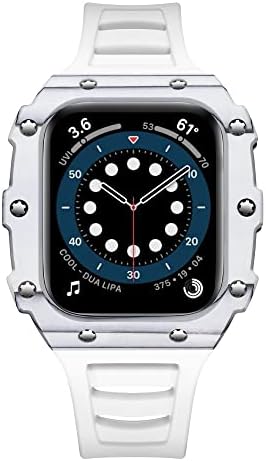 KQOO Луксозен Комплект модификация Калъф-каишка за Apple Watch 45 мм 44 мм 40 мм 41 мм и Каишка от Каучук + Комплект модове от Въглеродни влакна Калъф За iWatch 3 4 5 SE 6 7 8