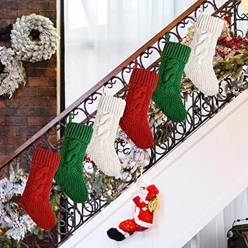 Коледни Чорапи Двустранни Коледни Чорапи, плетени калъф за 18 Инча Големи Манто Окачени Чорапи за Коледната украса (Бордо, Слонова