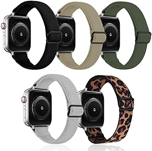 5 опаковки-G. P Разтеглив найлонови въжета Solo Loop, съвместими с Apple Watch 44 мм 42 мм, 40 мм, 38 мм регулируеми Еластични Спортни