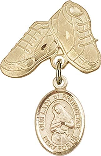 Детски икона Jewels Мания за талисман на Дева мария Провидънс и игла за детски сапожек | Детски иконата със златен пълнеж с амулет
