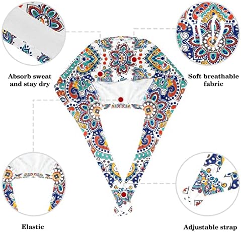 Работна Шапчица yoyoAmoy Мандала Bohemia Цветя с Потни Лента И Копчета, Хирургична Шапчица-Скраб За Коса медицински Сестри