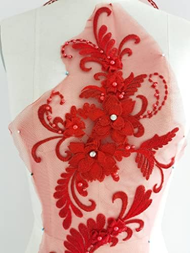 Червена дантела с Аппликацией, Червена Декорация от Мъниста С Аппликацией на Елече, Бордо 3D завързана Цвете, лейси Кърпа от червено Тюл за рокли BK (C1b red)