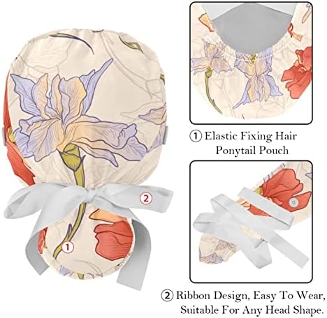 2 Опаковки Хирургическа Шапка с Учебната Лента, Дишащи Начесанные Шапка с Дълга Коса, Регулируеми Шапки-Скраб за медицински Сестри, Цветни Елегантни