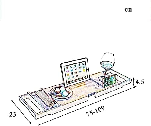 Калъф за баня SYZHIWUJIA от бамбуково дърво, Разтегателен поставка за вана със Стойка за вино, книги и таблет, подходящ за различни ширини, Сгъваем Калъф за баня, Тава за ?
