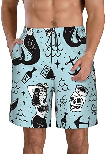 Мъжки Бански SARA NELL с образа на Русалки и Черепа, Плажни къси Панталони, хавлии за Плаж, Бански костюми, Бански Костюм с Вкара