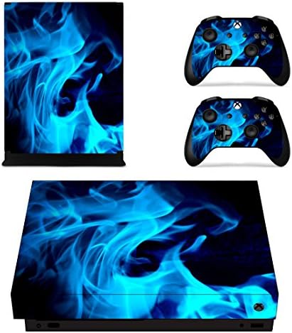 eXtremeRate Blue Flame Пълен Комплект Стикери на Лицевите Панели за Конзола контролер Xbox One X с 2 бр Стикери за Home Бутона