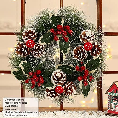 Декоративен Коледен венец RFME, Коледен венец от борови иглички за входната врата (голям тип B) (Размер: Голям вид B)