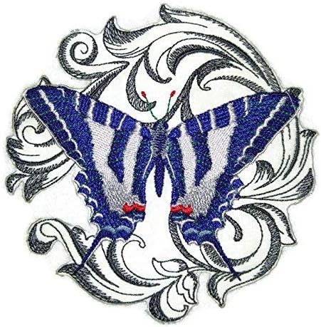 Обичай и уникални, Невероятни цветни пеперуди [Лястовича опашка на Зебра в стил барок], Бродирани желязо нашивке [5 x5] Произведено в САЩ]
