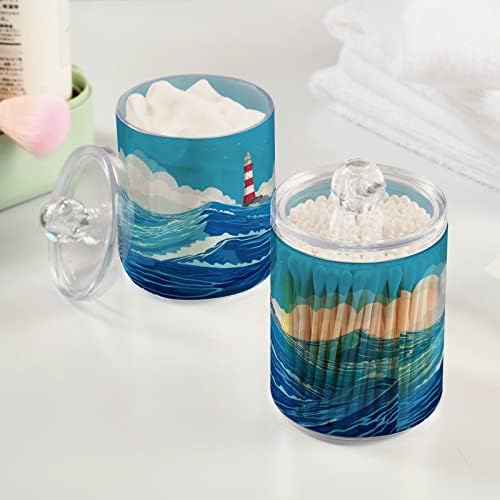 innewgogo Lighthouse Ocean Sea 2 Опаковки Титуляр за памучни тампони, Органайзер, Диспенсер, Пластмасови, Стъклени Контейнери с